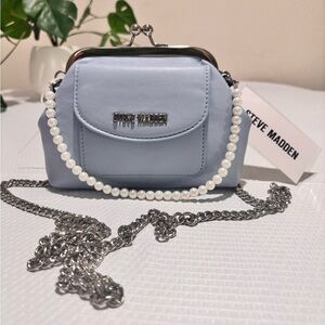 Steve Madden Light Blue Pearl-Accented Mini Crossbody